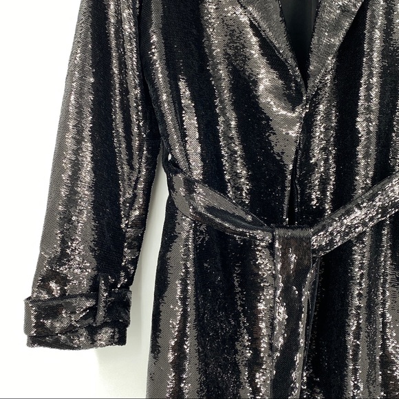 🔥Cami NYC The Kyra Black Sequin Belted Long Coat🔥 - Picture 5 of 12